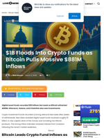 $1B Floods Into Crypto Funds as Bitcoin Pulls Massive $881M Inflows | Live Bitcoin News