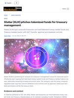 Stellar (XLM) pitches tokenized funds for treasury management - Blockchain.News