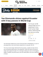 Yan Diomande shines against Ecuador with 5 key passes in World Cup