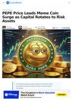 PEPE Price Tops Meme Coin Surge Amid Risk-On Shift