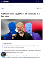 Michael Saylor Says Proof-of-Reserves Is a Bad Idea