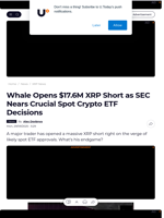 Whale Opens $17.6M XRP Short as SEC Nears Crucial Spot Crypto ETF Decisions - U.Today