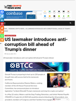 US lawmaker introduces anti-corruption bill ahead of Trump's dinner - The Crypto News Wire