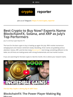 Best Crypto to Buy Now? Experts Name BlockchainFX, Solana, and XRP as July’s Top Performers