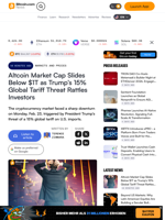 Altcoin Market Cap Slides Below $1T as Trump’s 15% Global Tariff Threat Rattles Investors – Markets and Prices Bitcoin News