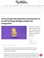 Privy brings fiat deposits and payouts to its API through Bridge stablecoin integration