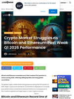 Crypto Market Struggles as Bitcoin and Ethereum Post Weak Q1 2026 Performance | Live Bitcoin News