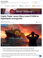 Crypto Trader James Wynn Loses $100M on Hyperliquid Leverage