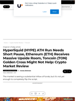 Hyperliquid (HYPE) ATH Run Needs Short Pause, Ethereum (ETH) Receives Massive Upside Room, Toncoin (TON) Golden Cross Might Not Help: Crypto Market Review - U.Today