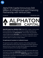 AlphaTON Capital Announces $43 Million AI Infrastructure and Financing Partnership with Vertical Data | Visionary Financial