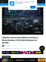 Takaichi's Victory Sends $BTC To $72K; $HYPER Climbs