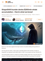 ShapeShift founder denies $260mln whale accumulation - Here's what we know! - AMBCrypto