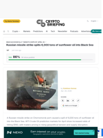 Russian missile strike spills 6,000 tons of sunflower oil into Black Sea