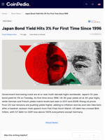 Japan Bond Yield Hits 3% For First Time Since 1996