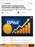 INFINIT (IN) Trading Volume Sevenfolds with Upbit Listing - Coinspeaker