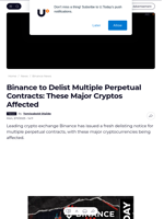 Binance to Delist Multiple Perpetual Contracts: These Major Cryptos Affected - U.Today