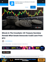 Bitcoin In The Crosshairs: US Treasury Secretary Reveals What Senate Democrats Could Learn From BTC | Bitcoinist.com