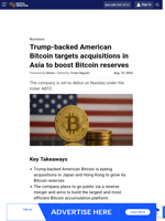 Trump-backed American Bitcoin targets acquisitions in Asia to boost Bitcoin reserves