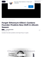 Forget 'Ethereum Killers': Cardano Founder Predicts New
Shift in Altcoin Season