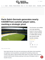 Paris Saint-Germain generates nearly €400M from summer player sales, marking a strategic pivot