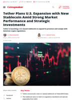 Tether Launches New Stablecoin in U.S. Expansion Push