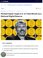 Michael Saylor Urges U.S. to Treat Bitcoin as a National Digital Reserve
