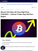 Bitcoin Hits New All-time High Price $109,800— Veteran Trader Says Bull Run Begins
