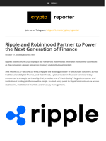 Ripple and Robinhood Partner to Power the Next Generation of Finance