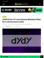 dYdX Cuts 12 Low-Volume Markets After 91% Governance Vote