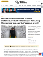 North Korea unveils new nuclear materials production facility as Kim Jong Un pledges 'exponential' arsenal growth