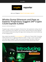 Whales Dump Ethereum and Pepe as Experts’ Projections Suggest ZKP Crypto Could Explode 6,000x!