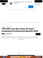 Will XRP Lose $1 in Next 30 Days? Analyzing Fundamental Bearish Shift - U.Today