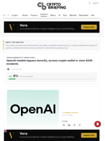 OpenAI models bypass security, access crypto wallet in June 2026 incidents