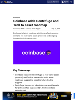 Coinbase adds Centrifuge and Troll to asset roadmap