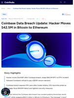 Coinbase Data Breach Update: Hacker Moves $42.5M in Bitcoin to Ethereum