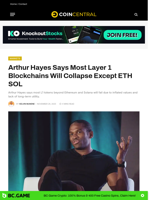 Arthur Hayes Says Most Layer 1 Blockchains Will Collapse Except ETH SOL