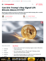 Can Eric Trump’s Buy Signal Lift Bitcoin Above $117K? - Coinspeaker