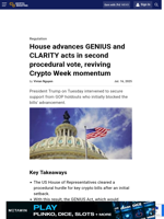 House advances GENIUS and CLARITY acts in second procedural vote, reviving Crypto Week momentum