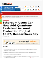 Ethereum Users Can Now Add Quantum-Resistant Account Protection for Just $0.07, Researchers Say - The Crypto News Wire