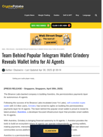 Team Behind Popular Telegram Wallet Grindery Reveals Wallet Infra for AI Agents