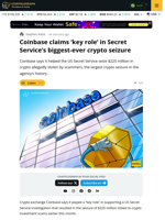 Coinbase Helped Secret Service Crypto Seizure Operation