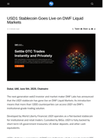 USD1 Stablecoin Goes Live on DWF Liquid Markets - Visionary Financial