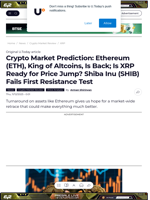 Crypto Market Prediction: Ethereum (ETH), King of Altcoins, Is Back; Is XRP Ready for Price Jump? Shiba Inu (SHIB) Fails First Resistance Test - U.Today