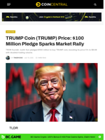 TRUMP Coin (TRUMP) Price: $100 Million Pledge Sparks Market Rally - CoinCentral