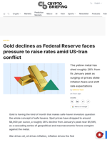 Gold declines as Federal Reserve faces pressure to raise rates amid US-Iran conflict
