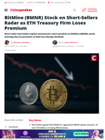 BitMine Stock Targeted by Shorts as ETH Premium Fades