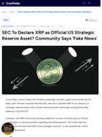 SEC To Declare XRP as Official US Strategic Reserve Asset? Community Says ‘Fake News’