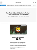 Top Analyst Says Shiba Inu Is ‘For Sure Dead’ but Predicts +600% Ahead