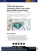 Tether CEO dismisses insolvency claims, says critics ignore $30B in group equity