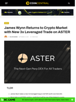 James Wynn Returns to Crypto Market Trade on ASTER
